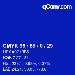 カラーコード: CMYK 96 / 85 / 0 / 29 | qconv.com