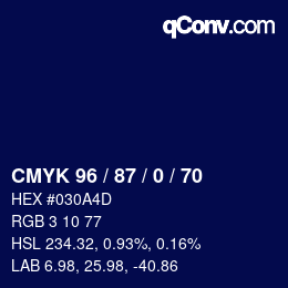カラーコード: CMYK 96 / 87 / 0 / 70 | qconv.com
