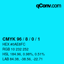 カラーコード: CMYK 96 / 8 / 0 / 1 | qconv.com