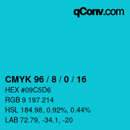 颜色代码: CMYK 96 / 8 / 0 / 16 | qconv.com