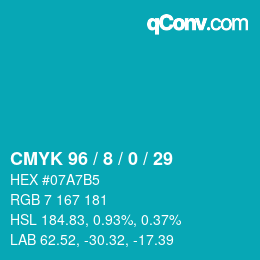 颜色代码: CMYK 96 / 8 / 0 / 29 | qconv.com