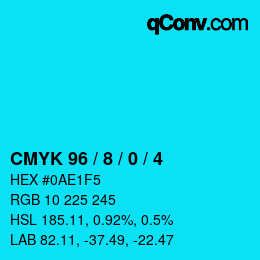 颜色代码: CMYK 96 / 8 / 0 / 4 | qconv.com