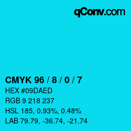 颜色代码: CMYK 96 / 8 / 0 / 7 | qconv.com
