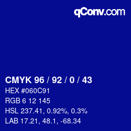 カラーコード: CMYK 96 / 92 / 0 / 43 | qconv.com