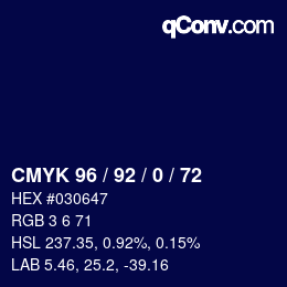 カラーコード: CMYK 96 / 92 / 0 / 72 | qconv.com