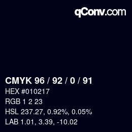 カラーコード: CMYK 96 / 92 / 0 / 91 | qconv.com