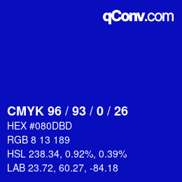 Farbcode: CMYK 96 / 93 / 0 / 26 | qconv.com