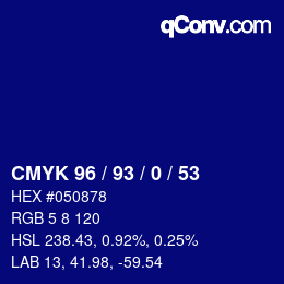 カラーコード: CMYK 96 / 93 / 0 / 53 | qconv.com