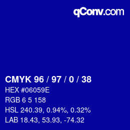 カラーコード: CMYK 96 / 97 / 0 / 38 | qconv.com