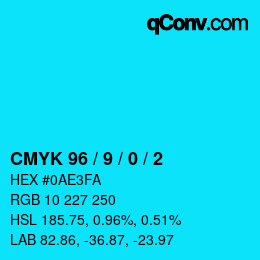 カラーコード: CMYK 96 / 9 / 0 / 2 | qconv.com