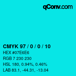 カラーコード: CMYK 97 / 0 / 0 / 10 | qconv.com