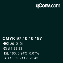 颜色代码: CMYK 97 / 0 / 0 / 87 | qconv.com