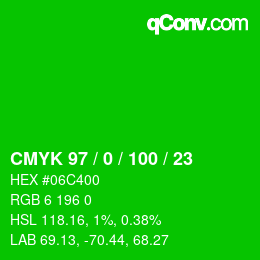 Color code: CMYK 97 / 0 / 100 / 23 | qconv.com