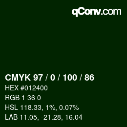 颜色代码: CMYK 97 / 0 / 100 / 86 | qconv.com