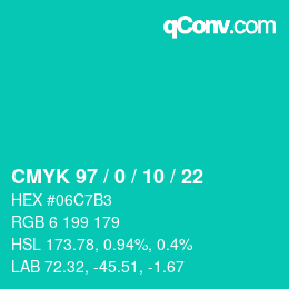 颜色代码: CMYK 97 / 0 / 10 / 22 | qconv.com