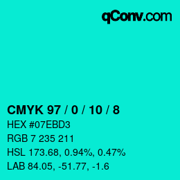 カラーコード: CMYK 97 / 0 / 10 / 8 | qconv.com