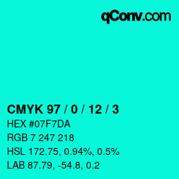 カラーコード: CMYK 97 / 0 / 12 / 3 | qconv.com