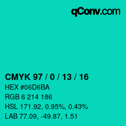 颜色代码: CMYK 97 / 0 / 13 / 16 | qconv.com