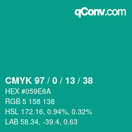 Color code: CMYK 97 / 0 / 13 / 38 | qconv.com
