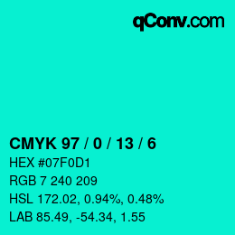 颜色代码: CMYK 97 / 0 / 13 / 6 | qconv.com