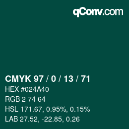 Farbcode: CMYK 97 / 0 / 13 / 71 | qconv.com