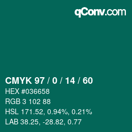 カラーコード: CMYK 97 / 0 / 14 / 60 | qconv.com