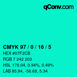 カラーコード: CMYK 97 / 0 / 16 / 5 | qconv.com