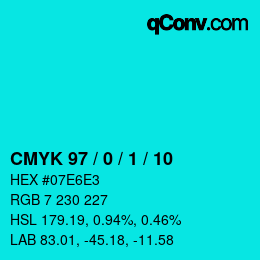 カラーコード: CMYK 97 / 0 / 1 / 10 | qconv.com