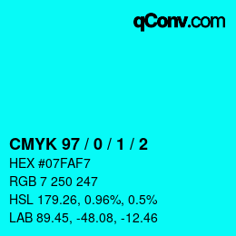 カラーコード: CMYK 97 / 0 / 1 / 2 | qconv.com