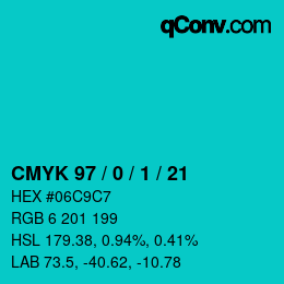 颜色代码: CMYK 97 / 0 / 1 / 21 | qconv.com