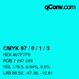 颜色代码: CMYK 97 / 0 / 1 / 3 | qconv.com