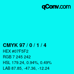 カラーコード: CMYK 97 / 0 / 1 / 4 | qconv.com