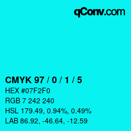 カラーコード: CMYK 97 / 0 / 1 / 5 | qconv.com
