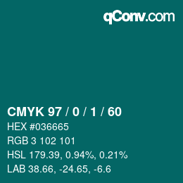カラーコード: CMYK 97 / 0 / 1 / 60 | qconv.com