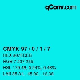 颜色代码: CMYK 97 / 0 / 1 / 7 | qconv.com