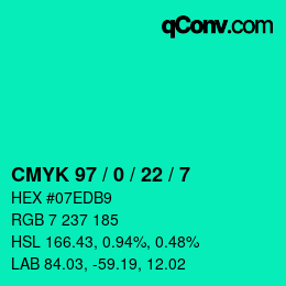 カラーコード: CMYK 97 / 0 / 22 / 7 | qconv.com