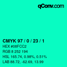 カラーコード: CMYK 97 / 0 / 23 / 1 | qconv.com