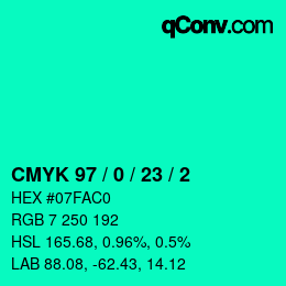 カラーコード: CMYK 97 / 0 / 23 / 2 | qconv.com