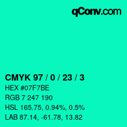 カラーコード: CMYK 97 / 0 / 23 / 3 | qconv.com