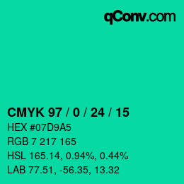 カラーコード: CMYK 97 / 0 / 24 / 15 | qconv.com