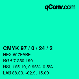 カラーコード: CMYK 97 / 0 / 24 / 2 | qconv.com