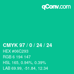 カラーコード: CMYK 97 / 0 / 24 / 24 | qconv.com