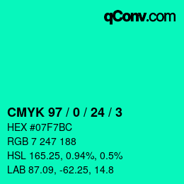 颜色代码: CMYK 97 / 0 / 24 / 3 | qconv.com