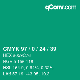 カラーコード: CMYK 97 / 0 / 24 / 39 | qconv.com