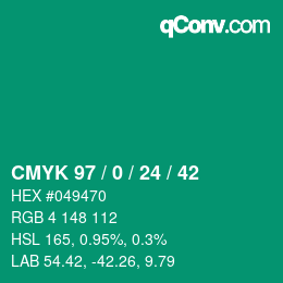 Color code: CMYK 97 / 0 / 24 / 42 | qconv.com