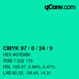 颜色代码: CMYK 97 / 0 / 24 / 9 | qconv.com