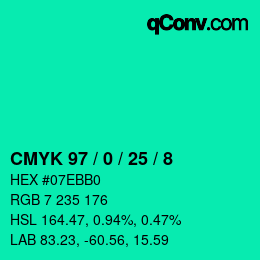 カラーコード: CMYK 97 / 0 / 25 / 8 | qconv.com
