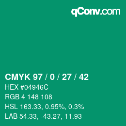カラーコード: CMYK 97 / 0 / 27 / 42 | qconv.com