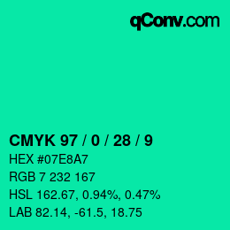 Color code: CMYK 97 / 0 / 28 / 9 | qconv.com