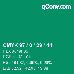 颜色代码: CMYK 97 / 0 / 29 / 44 | qconv.com
